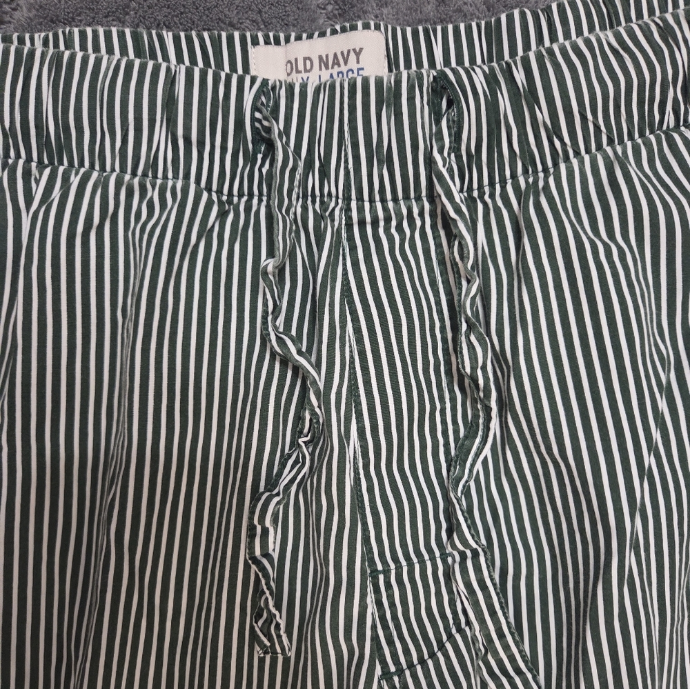 Old Navy Green and White Striped Pull On Cotton Lounge Pants XL Vacation Travel - Picture 4 of 7